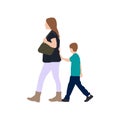 Walking mother and child sihouette illustration