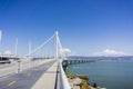 Walking on the new bay bridge trail going from Oakland to Yerba Buena Island, San Francisco bay, California Royalty Free Stock Photo