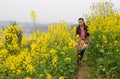 Walking in oilseed flowers Royalty Free Stock Photo