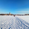 Walking over the frozen Baltic Sea.