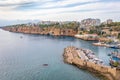 Walking path along pier in harbor of old town of Kaleici with ships and boats  Antalya  Turkey Royalty Free Stock Photo