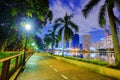 Walking path in Benjakitti park at night, Bandkok, Thailand Royalty Free Stock Photo