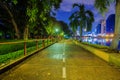 Walking path in Benjakitti park at night, Bandkok, Thailand Royalty Free Stock Photo