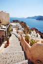 Walking path with caldera view. Santorini, Greece. Royalty Free Stock Photo