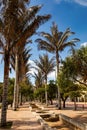 Walking path and fountains of the Eje Ambiental in Bogota city center Royalty Free Stock Photo