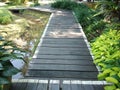 Walking path in the garden. Thailand Spa Resort wooden walkway