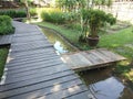 Walking path in the garden. Thailand Spa Resort wooden walkway