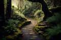 Walking path in the green forest, New Zealand. Nature background Royalty Free Stock Photo