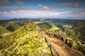 Walking path leading to a view on the lakes of Sete Cidades, Azores, Portugal Royalty Free Stock Photo