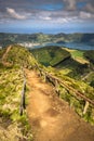 Walking path leading to a view on the lakes of Sete Cidades, Azores, Portugal Royalty Free Stock Photo