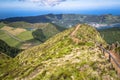 Walking path leading to a view on the lakes of Sete Cidades and Santiago in Sao Miguel, Azores Royalty Free Stock Photo