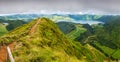 Walking path leading to a view on the lakes of Sete Cidades Royalty Free Stock Photo