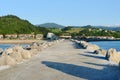 Walking path to the beach of Orio at sunset, vacation spot in Basque country, Spain