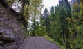 The walking path winds along the mountainside.