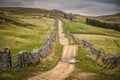 Walking on the Pennine Way and Ribble Way below Pen-y-Ghent in Horton in ribblesdale Royalty Free Stock Photo
