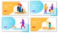 Walking people landing page flat color vector templates set Royalty Free Stock Photo