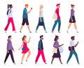 Walking people. Men and women profile, side view walk person and walkers characters vector illustration set Royalty Free Stock Photo