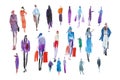 Walking people Outerwear Autumn Watercolor illustration Sketch drawing