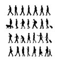 Walking person male, female, business person sihouette illustration collection side view