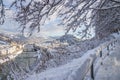 Walking promenade in Salzburg, snowy winter landscape Royalty Free Stock Photo