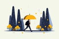 walking in the rain vector flat minimalistic isolated illustration