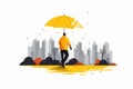 walking in the rain vector flat minimalistic isolated illustration