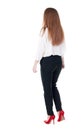 Walking red head business woman. Royalty Free Stock Photo