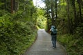 Walking the road following the Nakasendo trail between Nagiso and Tsumago in Kiso Valley, Japan.