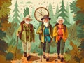 grandfather hiking senior walking couple elderly active trekking old happy. Generative AI.