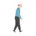 Walking Senior Man, Cheerful Active Retired Elderly Man Character Cartoon Style Vector Illustration