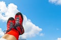 Walking shoes with hiking in the mountains Royalty Free Stock Photo