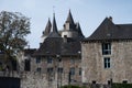 Big fontain by rock, walking in smallest medieval town in world Durbuy on river Ourthe, Ardennen, Belgium Royalty Free Stock Photo