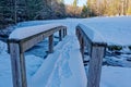 Walking on a snow covered bridge Royalty Free Stock Photo