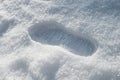 Walking in the snow. Fresh snowy shoeprints. Close up