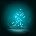 Walking with snowshoes blue neon icon. Simple element illustration from map and navigation concept. Walking with snowshoes