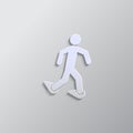 Walking with snowshoes paper style, vector icon. Grey color vector background