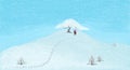 Walking on snowy mountain illustration