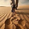 Walking in Solitude with Shoe Imprints on Sand