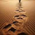 Walking in Solitude with Shoe Imprints on Sand