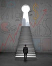 Walking on stairs with business doodles and key shape hole Royalty Free Stock Photo