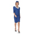 Walking Stewardess Dressed In Blue Uniform. 3D illustration, iosaled, on white