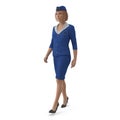 Walking Stewardess Dressed In Blue Uniform. 3D illustration, iosaled, on white