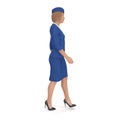 Walking Stewardess Dressed In Blue Uniform. 3D illustration, iosaled, on white