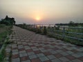 Walking street along the Mekong river with sunset in the evening.