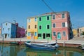 Walking through the streets of Burano. Colorful houses. Royalty Free Stock Photo