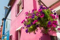 Walking through the streets of Burano. Colorful houses. Royalty Free Stock Photo