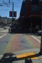 Walking Through The Streets Of San Francisco We Found In The Neighborhood Of Castro This Picturesque Zebra Crossing. Travel Holida Royalty Free Stock Photo