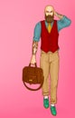 Walking stylish hipster man pop art vector