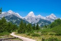 Walking the Taggart Lake trail in the Grand Tetons National Park Royalty Free Stock Photo