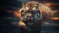 Walking tiger portrait with horizontal flaming motion blurs Royalty Free Stock Photo